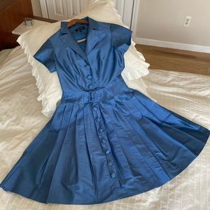 Cocktail dress Terijon 100% silk taffeta short sleeve, shirt dress design.